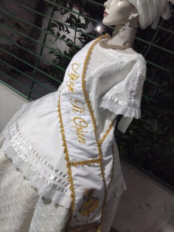 Faixa para Ekedji bordada em 3D e personalizada para Candoblé e Umbanda.